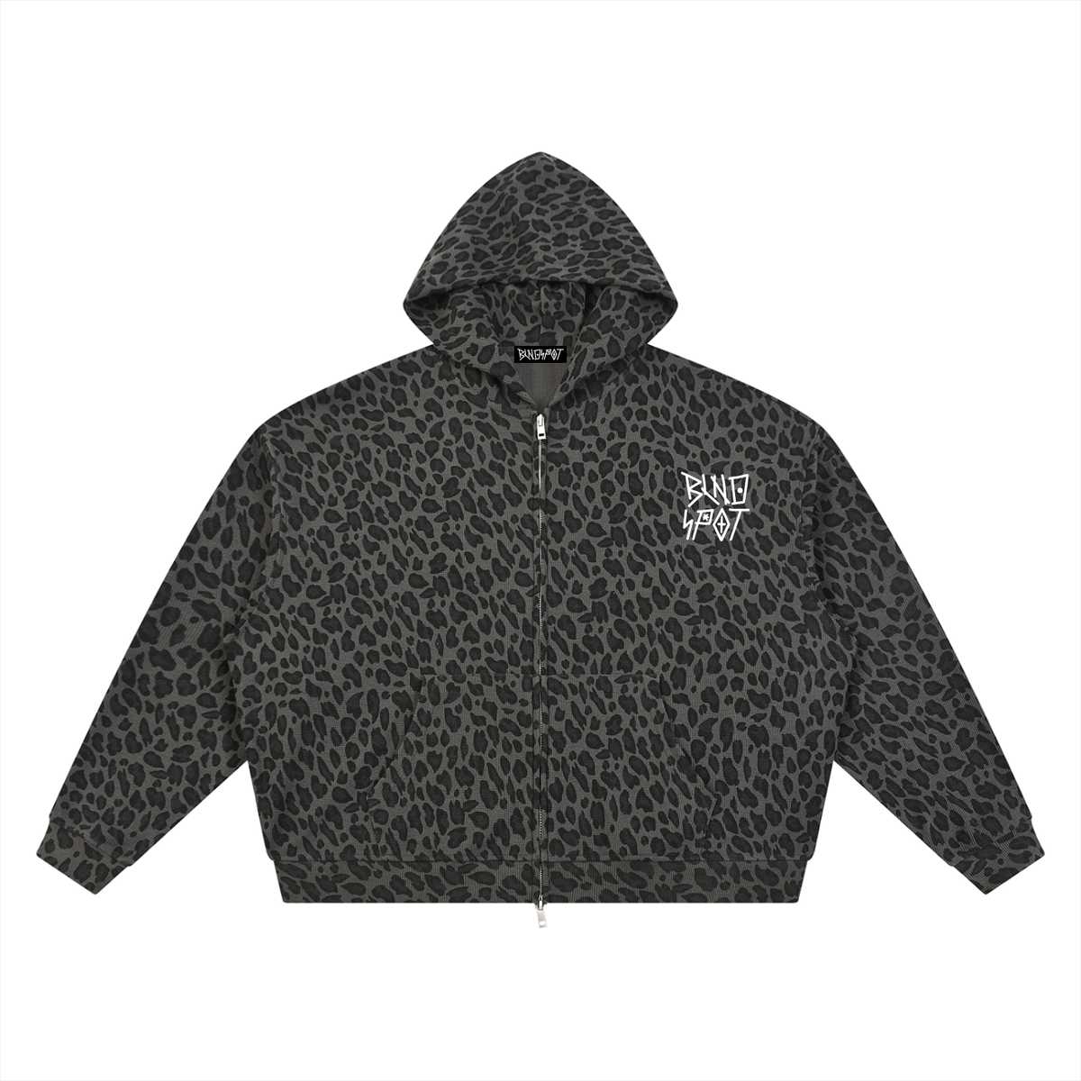 BLNDSPOT Stacked Leopard Waffle Knit Zip-Up Hoodie