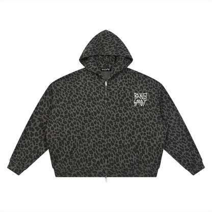 BLNDSPOT Stacked Leopard Waffle Knit Zip-Up Hoodie