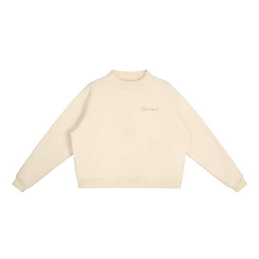 Cream Fleece Mock-Neck Crew Sweatshirt