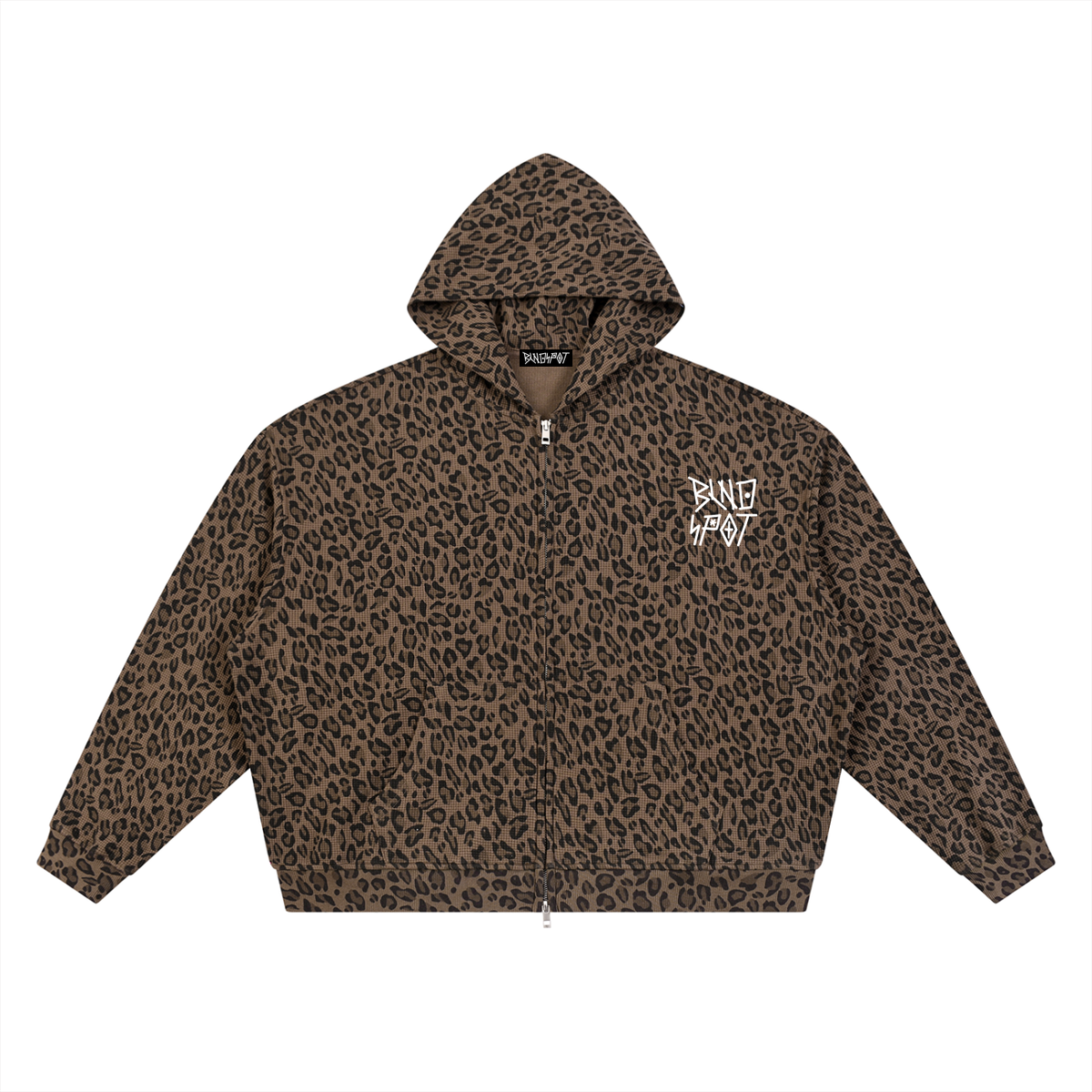 BLNDSPOT Stacked Leopard Waffle Knit Zip-Up Hoodie