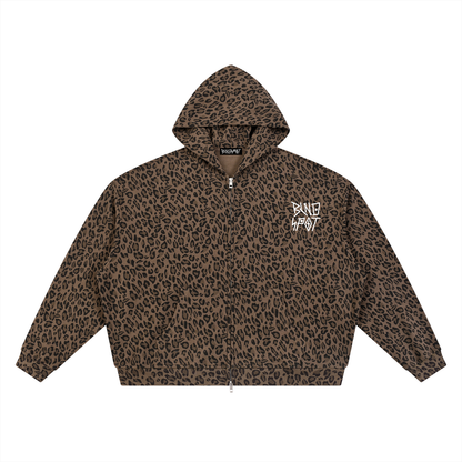 BLNDSPOT Stacked Leopard Waffle Knit Zip-Up Hoodie